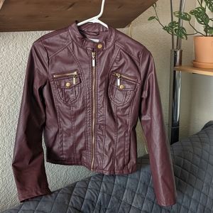 NWOT Maroon colored, vegan leather moto jacket size small
